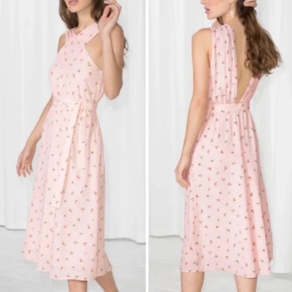 & other stories floral pink front cross midi dress size 6